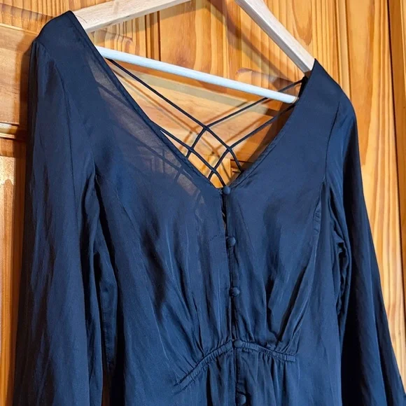 Free People Black Long Sleeve Dress with Lattice Back - Picture 3 of 13